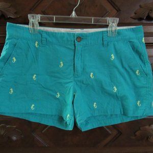 EMBROIDERED SEA HORSE SUMMER BEACH SHORTS-AQUA BLUE-TROPICAL-CHINO-11/12